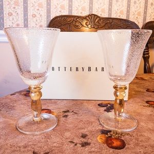 Vintage Pottery Barn Bubble Wine Glasses Water Goblets with Amber Stem 8oz